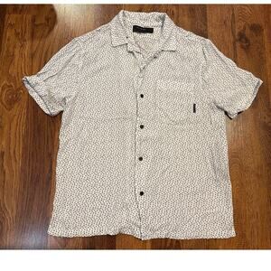 Religion Clothing Short Sleeve Button-Down – White/Black Hearts – Size Small